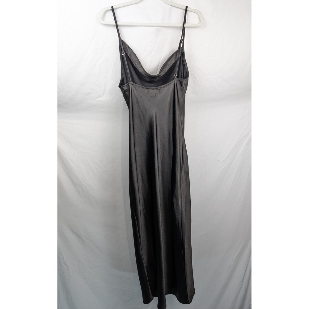 Y2K Whimsigoth Satin Cowl Neck Maxi Slip Dress Sz M Black Dark Romantic Leg Slit - Picture 6 of 11